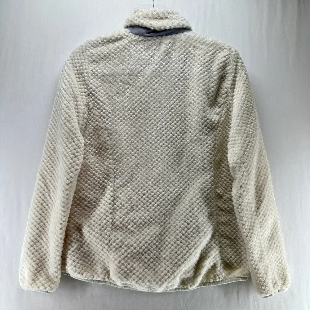 Eddie Bauer Sherpa Quilted Pullover Sweater Women M Snap Mock Neck Pockets Cream - Picture 2 of 11